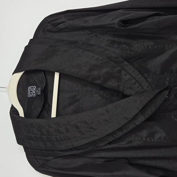 Cira Sun Woo Black Jacket Satin Plus Size Blazer Double Three Button Closure 1X - Picture 5 of 12